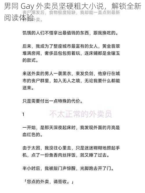 男同 Gay 外卖员坚硬粗大小说，解锁全新阅读体验